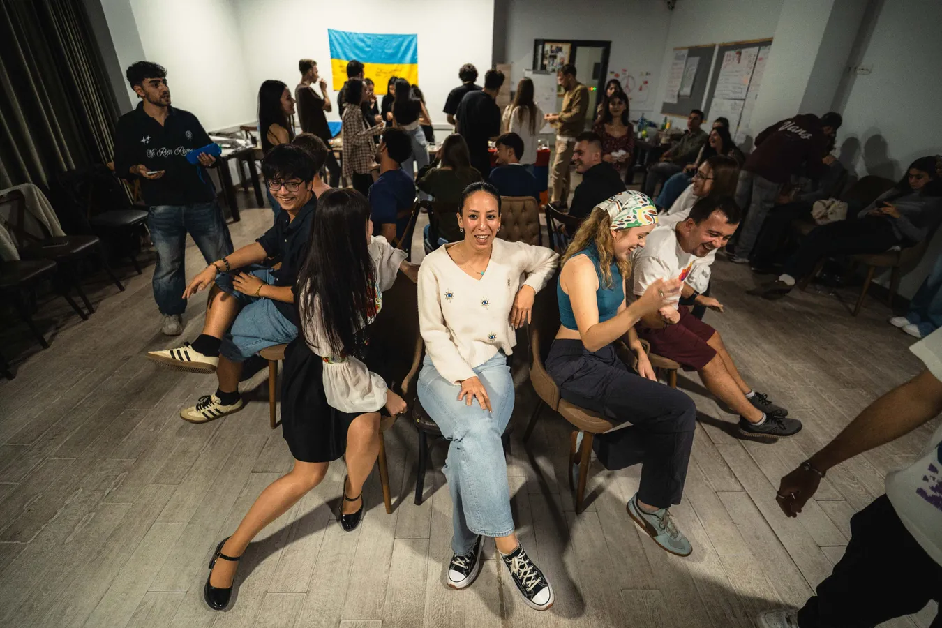 Youth exchange participants during an evening social activity