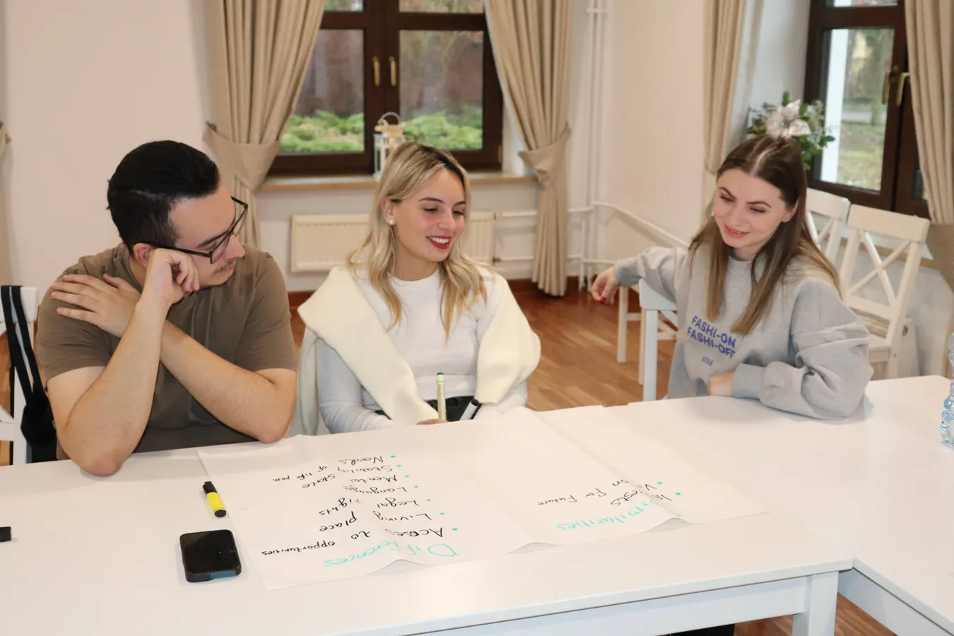 Participants working together on a group brainstorm during a workshop